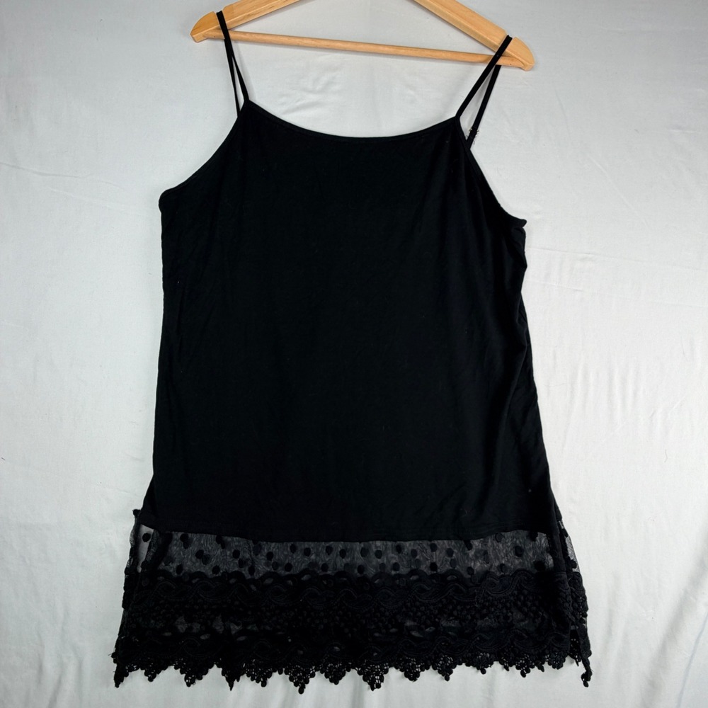 Kate Kasin Cami Tank Top XL Black Lace Mesh Polka Dot Hem Camisole